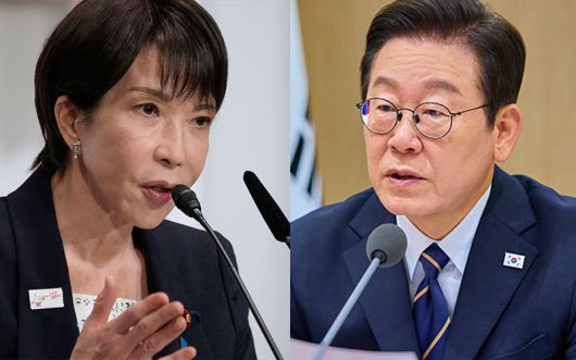 다카이치 사나에(왼쪽). 이재명 대통령