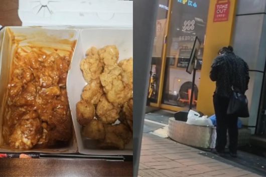 배달기사가 손님 음식을 몰래 빼먹은 사실이 드러났지만, 배달앱 측이 ‘증거 불충분’이라며 보상을 거부해 논란이 일고 있다. 사진은 치킨을 빼먹던 배달기사와 뜯은 치킨상자. 뉴시스 제공