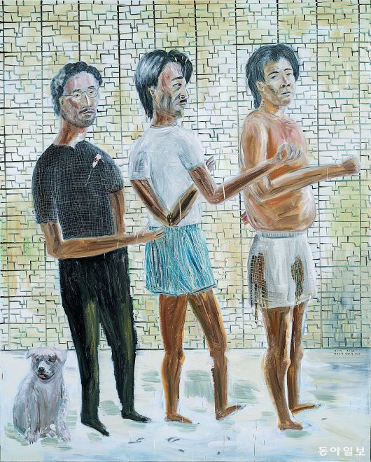 김지원_비슷한 벽, 똑같은 벽 앞에서 In Front of Similar Wall, Same Wall_oil on linen_228X182㎝_2003      OCI미술관 제공