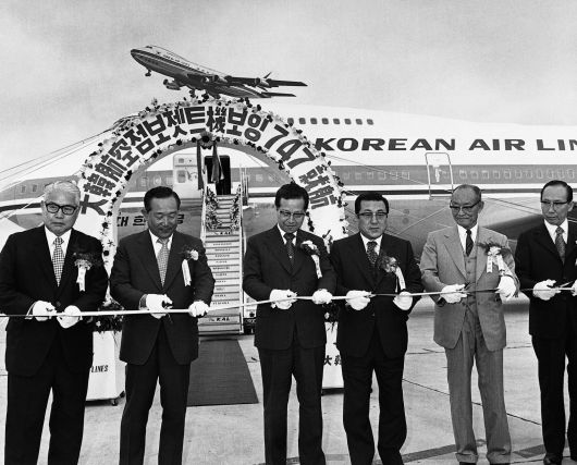 1973년 5월 대한항공의 보잉 747 점보기 태평양 노선 취항 행사. 한진그룹 제공