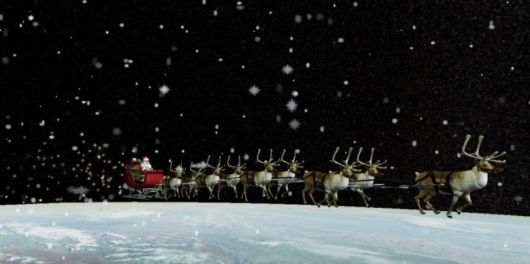 순록 9마리가 끄는 썰매를 타고 비행을 시작한 산타. NORAD 홈페이지