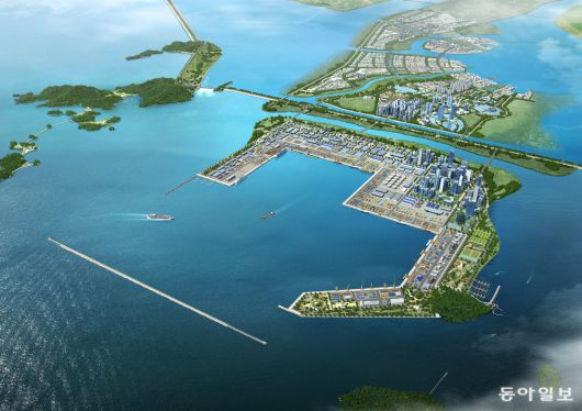 전북 새만금항 신항 조감도. 내년 하반기 1단계로 2선석이 우선 개장하고, 2040년까지 총 9선석으로 확대될 예정이다. 전북도 제공