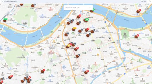 두쫀쿠 맵 사이트. 수도권 내 두바이 디저트를 판매하는 카페 위치와 재고 현황 등을 한눈에 확인할 수 있는 서비스다. 공식 사이트 캡처