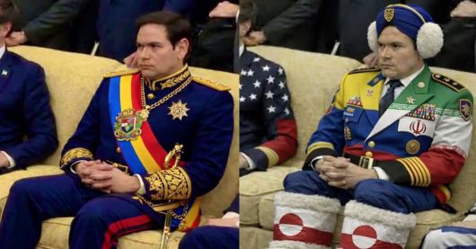 마코 루비오 국무장관이 여러 직책을 맡는 상황을 풍자한 ‘깨달음(realizing)’ 밈 이미지. 엑스 갈무리