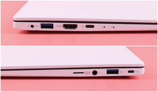 측면에는 USB3.0 x2, USB3.1 Type-C, HDMI, DC-In, AUX, 마이크로 SD 슬롯 등 다양한 확장 포트가 적용됐다.