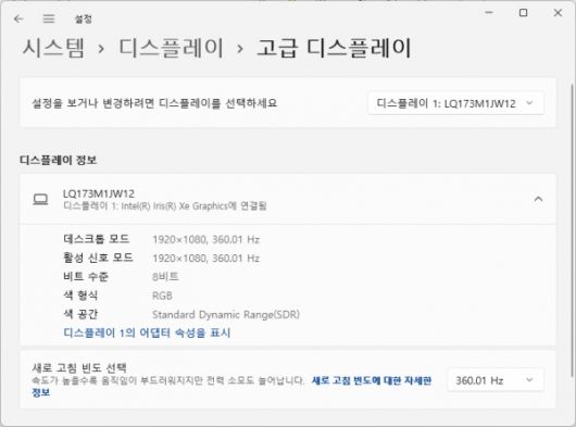 어로스 17 XE4는 360Hz 패널을 장착해 144Hz보다 2.5배 부드러운 화면을 구현했다.
