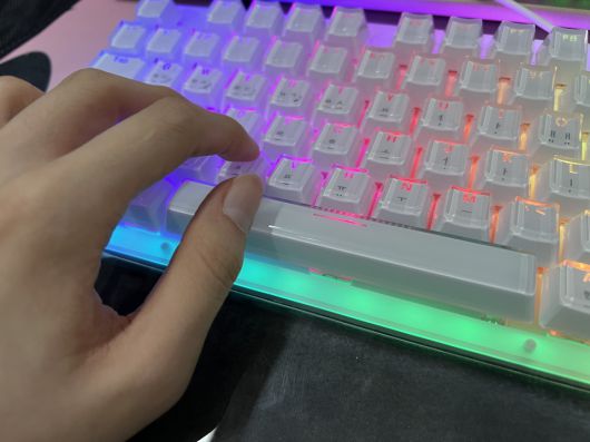 직접 타건해보니 아크릴 키캡과 아크릴 바디의 조화가 돋보였다.