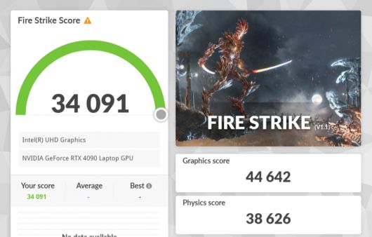 3D마크의 파이어 스트라이크 테스트 결과다. 피직스 스코어 38,626점을 기록했다.