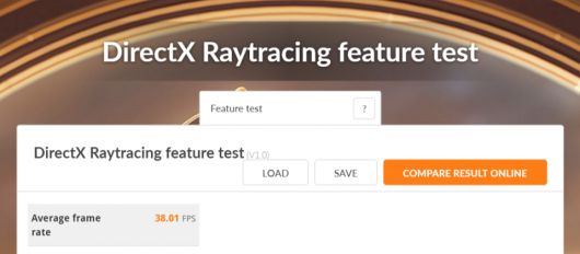 다이렉트X 레이 트레이싱 테스트 결과다. 평균 38.01FPS를 기록했다.
