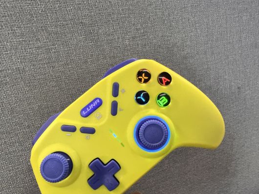 오른쪽 아날로그 스틱 링과 액션 버튼에는 LED가 적용됐다.