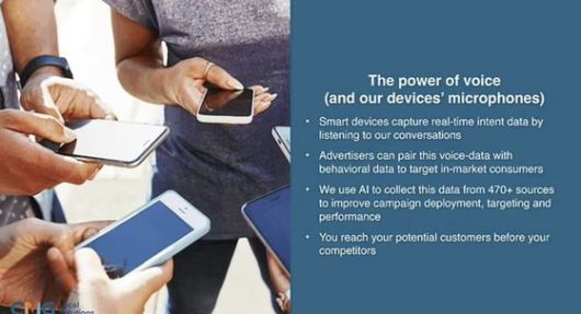 CMG의 유출된 자료에 Active-Listening 소프트웨어가 대화를 듣고 실시간으로 데이터를 추출 방법을 설명하고 있다. [데일리메일 화면 캡쳐]