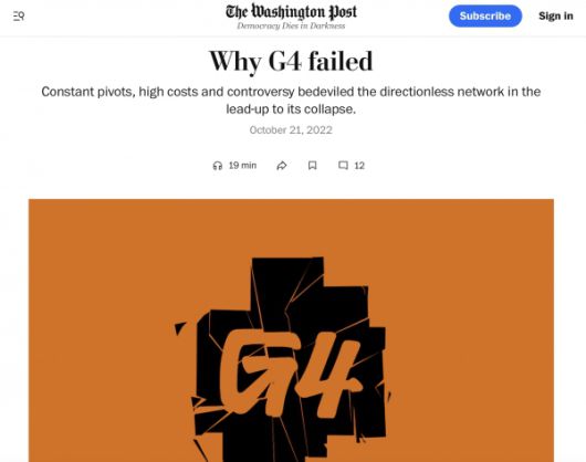 워싱턴포스트(WP) 2022년 10월자 기사 '왜 G4는 실패했나'(사진=홈페이지 캡처)