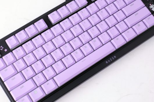 키캡은 쿠로미가 연상되는 보라색이며, 키캡의 내구성을 위해 UV 코팅이 더해졌다.