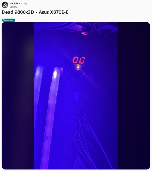 라이젠 7 9800X3D 사망 사례. (이미지 출처 : 레딧)