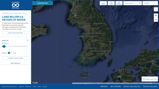 클라이밋 센트럴의 해수면 상승 시뮬레이션 (자료: 클라이밋 센트럴)
