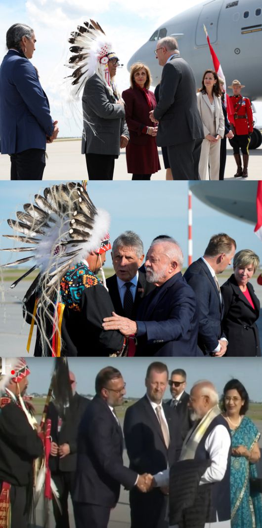 G7 초청국인 호주, 브라질, 인도 정상들의 캐나다 공항 입국 모습 〈출처 : 연합뉴스, firstpost〉