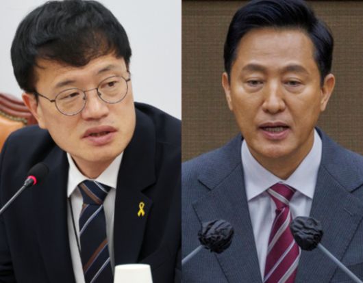 박주민 더불어민주당 의원(왼쪽), 오세훈 서울시장. 〈사진=연합뉴스〉