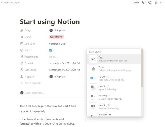 각 노션 카드에는 카드 안에서 보거나 단독 문서로 열 수 있는 자체적인 사용자 정의 가능 페이지가 포함되어 있다. (이미지를 확대하려면 클릭한다.) ⓒ JR RAPHAEL/IDG