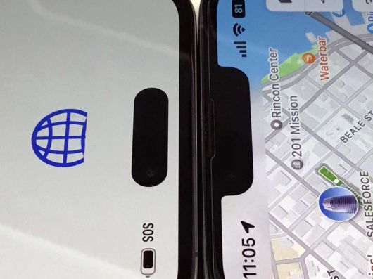 아이폰 14 프로 맥스 다이내믹 아일랜드(왼쪽)와 아이폰 13 프로 맥스 노치(오른쪽) ⓒ Foundry