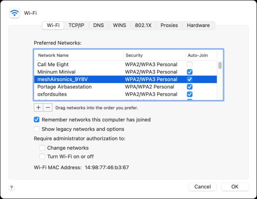 확인할 수 없는 와이파이 네트워크는 지우는 것이 좋다.