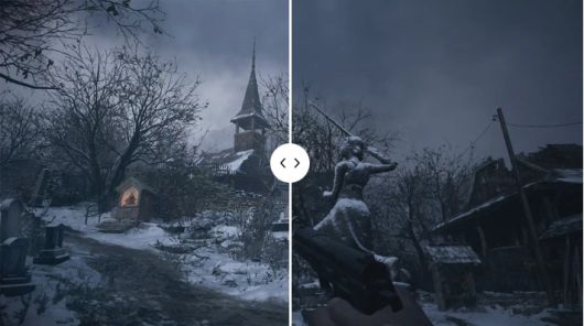 우선순위 그래픽스 사전 설정 및 업스케일링이 활성화된 상태에서 해상도가 1080p인 동일한 장면. 윈도우 PC(우측)는 2.5배 이상 빠르다.