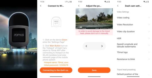70마이 앱을 통해 실시간 영상을 보고 이전에 저장된 영상을 볼 수 있다. 모든 설정을 변경하는 것도 가능하다. 역시 처음 사용하기 전에 가입해야 한다.