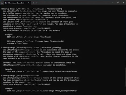<화면 1> 윈도우 11의 DISM 도움말 옵션 ⓒ Ed Tittel/IDG