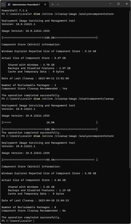 <화면 2> 구성요소 저장소에서 패키지 2개를 정리해 상당한 공간을 추가로 확보했다. ⓒ Ed Tittel/IDG
