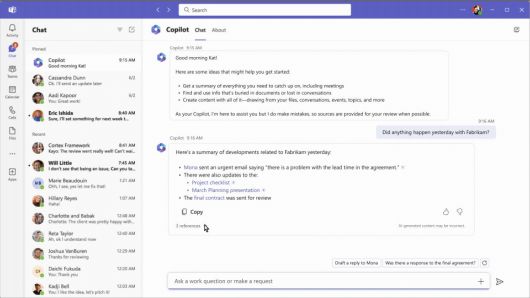 코파일럿은 프로젝트에 관한 다양한 출처의 정보를 종합할 수 있다. ⓒMicrosoft