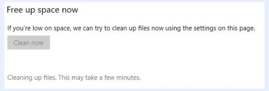 <화면 2> 윈도우 10에서 '지금 정리' 작업을 하려면 여러 번 메뉴를 클릭해야 한다. 일단 실행하면 조용하게 작업이 진행된다. ⓒ Ed Tittel/IDG
