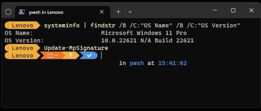 파워셸로 디펜더 서명을 업데이트한다. (이전 줄은 윈도우 11이 실행 중임을 나타낸다.) ⓒ IDG