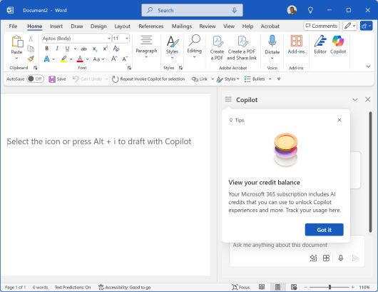 몇 번의 클릭으로 AI 크레딧 잔액을 확인할 수 있다.Chris Hoffman, IDG