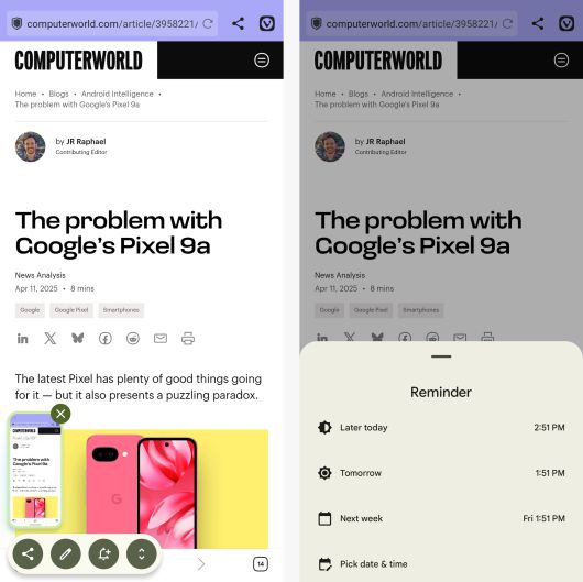 픽셀 스크린샷은 스크린샷을 분석하고 정리할 수 있지만, 가장 유용한 기능은 기기에 추가되는 간단한 알림 시스템이다.JR Raphael / Foundry