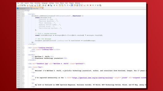 노트패드++로 바이브 코딩한 개인 웹사이트 화면Matt Smith