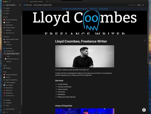 노션으로 간단한 웹사이트도 만들 수 있다. 필자의 개인 페이지가 그 예다.Foundry