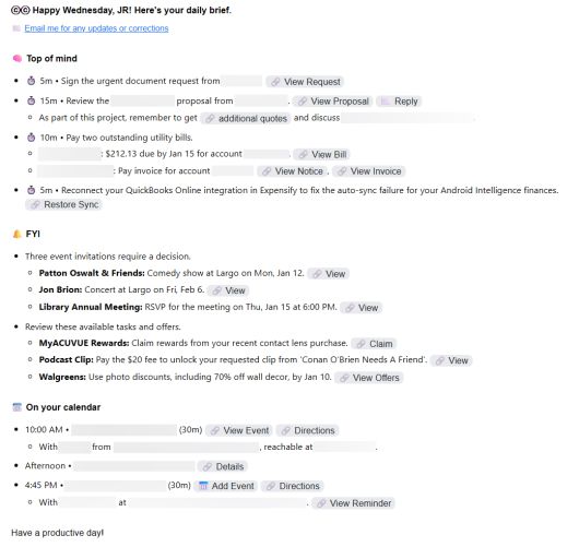 구글 CC의 브리핑에는 실제로 도움이 되는 정보와 함께, 다소 이상할 정도로 중요도가 낮은 정보가 뒤섞여 있다.JR Raphael / Foundry