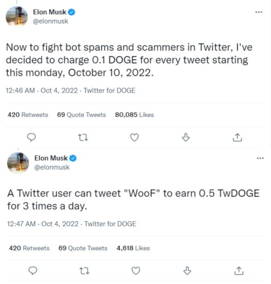 일론 머스크 테슬라 CEO는 지난 4일(현지시각) 트위터에 도지코인 결제를 도입하겠다는 트윗을 남겼다. 현재 해당 트윗은 삭제된 상황이다.