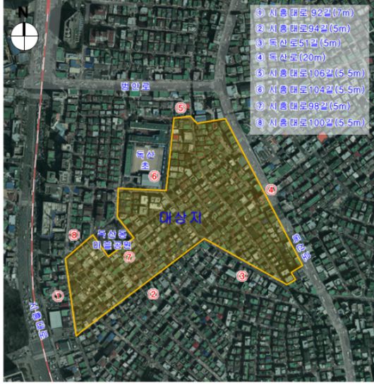 서울시 신속통합기획 재개발 후보지로 선정된 독산동 1036일대 위치도.