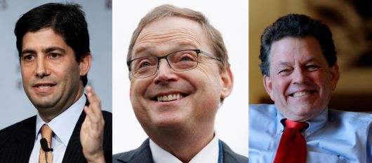 트럼프 재집권 시 차기 연준 의장 후보 3인. 왼쪽부터 케빈 워시 전 연준 이사, 케빈 하셋 전 백악관 경제자문위원회 위원장, 아서 래퍼 전 시카고대 교수. AP뉴시스