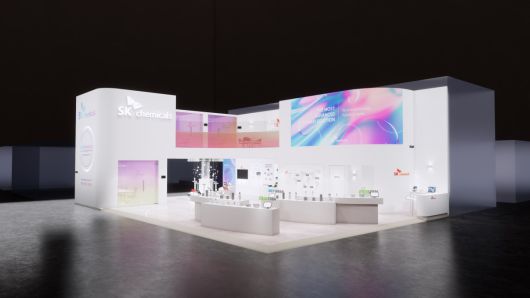 SK케미칼이 15일부터 사흘간 중국 광둥성 선전에 위치한 선전세계전시컨벤션센터에서 열리는 ‘차이나플라스 2025’에 참가한다. 사진은 SK케미칼 부스 조감도
