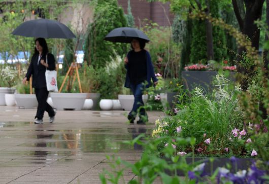 서울을 비롯한 중부지방에 소나기가 내리는 16일 서울 중구 서울광장 인근에 우산을 쓴 시민들이 발걸음을 재촉하고 있다. (고이란 기자 photoeran@)