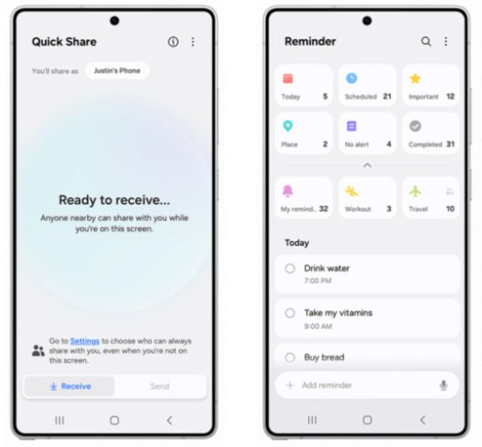 원UI 8을 탑재한 갤럭시 스마트폰 화면