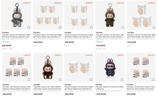 다양한 라부부 관련 제품들이 중고 거래 플랫폼에서 판매되고 있다. (출처=크림 사이트 캡처)