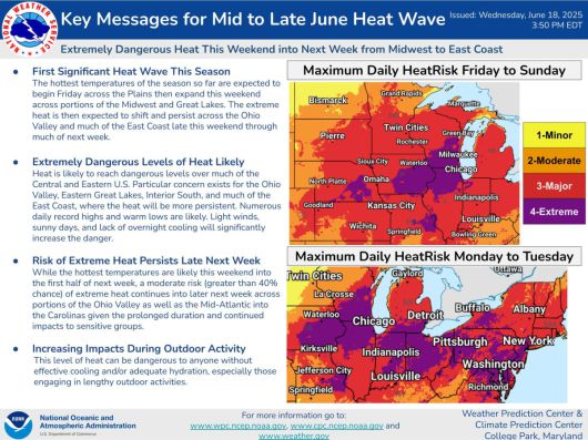 미 기상청(NWS)이 발표한 '극한 더위' 경계 메시지. (사진제공=NWS/연합뉴스)