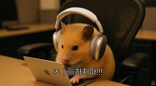 김햄찌가 야근 중 괴성을 지르고 있다. (출처=유튜브 채널 '정서불안 김햄찌')