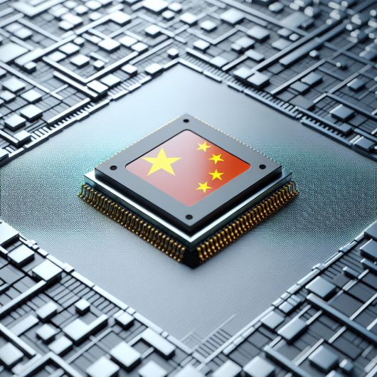 반도체 칩 위에 중국 국기가 놓여 있다.