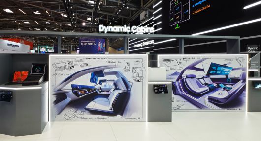 삼성디스플레이가 'IAA 모빌리티 2025'에서 유명 자동차 디자이너 알방 르하이에와 협업해 선보인 미래 자율 주행차 인테리어 디자인