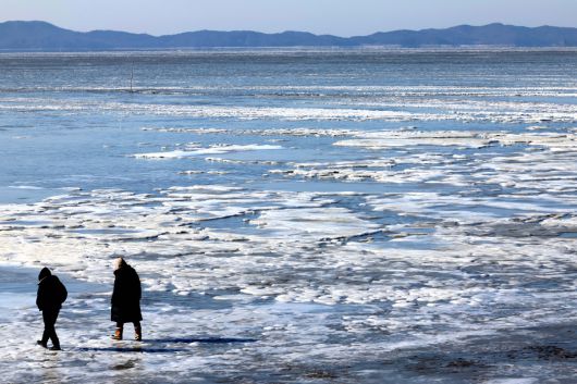 절기상 대한(大寒)이자 서울 아침 최저기온이 영하 13도를 기록하는 등 전국에 한파특보가 내려진 20일 인천 강화군 동막해변이 얼어붙어 있다. 신태현 기자 holjjak@