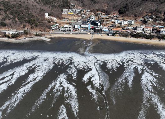 절기상 대한(大寒)이자 서울 아침 최저기온이 영하 13도를 기록하는 등 전국에 한파특보가 내려진 20일 인천 강화군 동막해변이 얼어붙어 있다. 신태현 기자 holjjak@