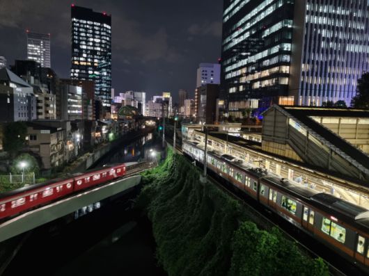 ▲ 오챠노미즈역 인근 다리에서 본 열차 두 대가 교차하는 장면. 이곳은 <스즈메의 문단속>에도 나온 장소다. ⓒ프레시안(최용락)